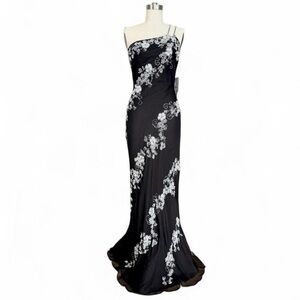 Scala black silk one shoulder maxi dress